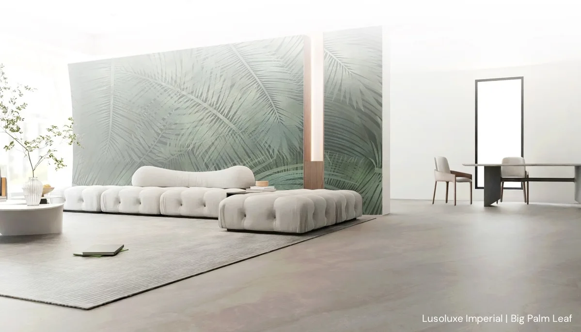 green leaves mural living room